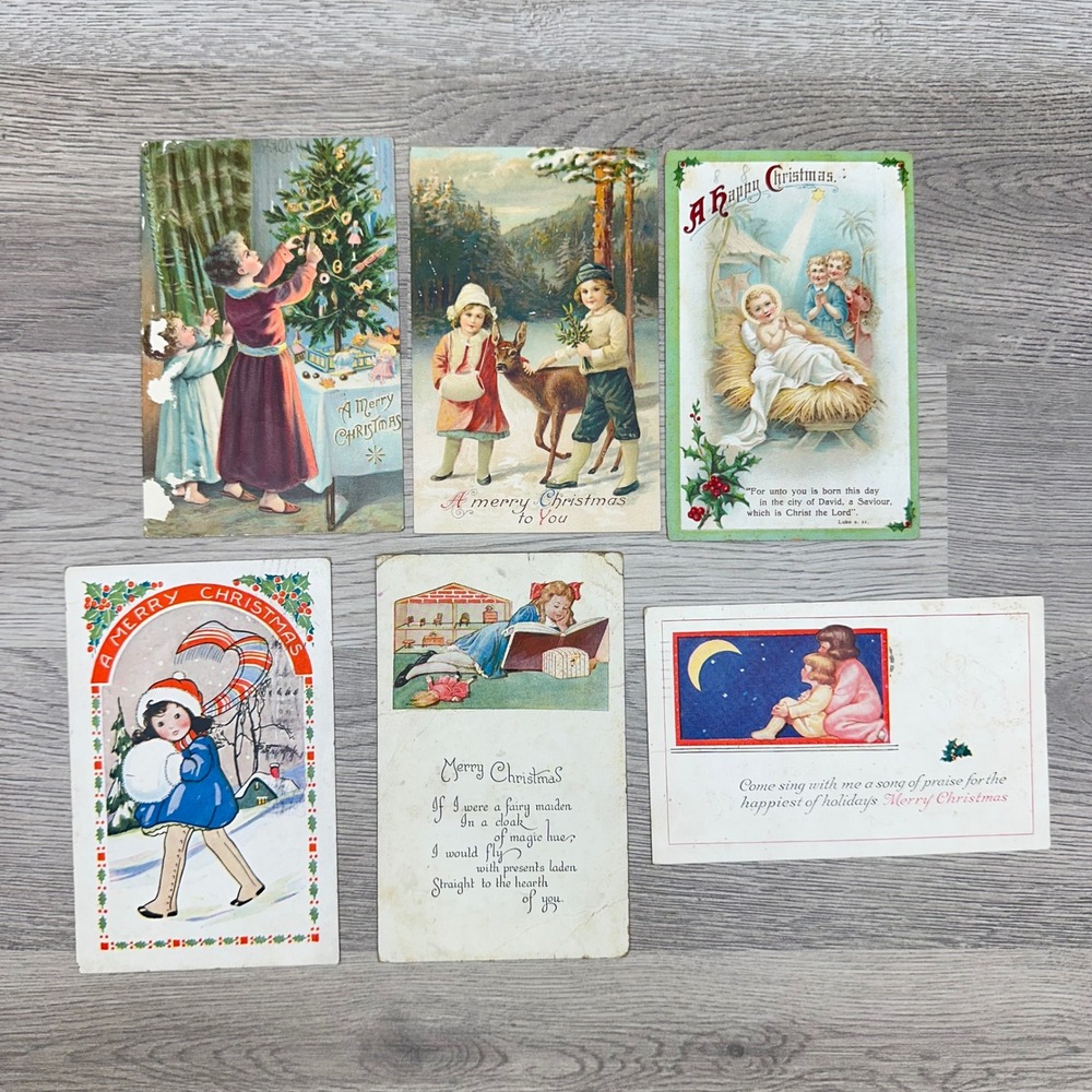 Antique Christmas Postcards Lot 6 Multicolor Vintage 1907-1922 Children